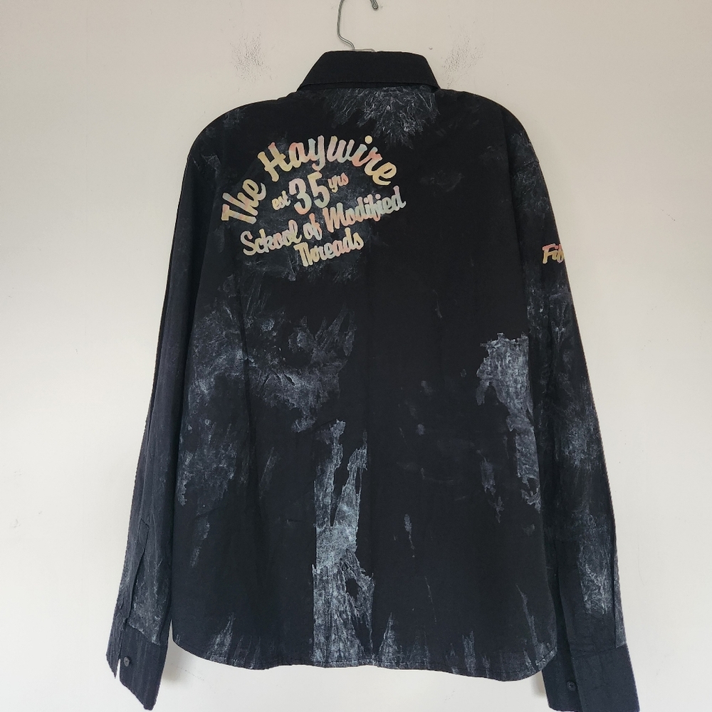 Vintage Shirt Trashed Painted Faded Black Button Up Haywire Embroidered Upcycled